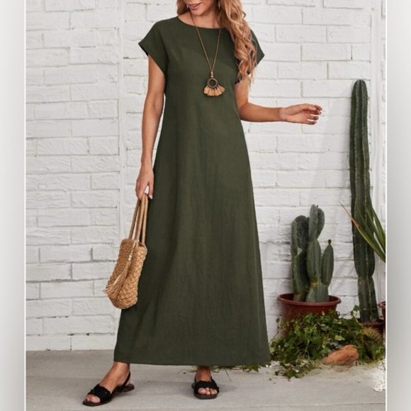 Dresses & Skirts - Army Green Cotton Maxi Dress